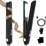 Cordless Hair Straighteners Curler 2 in 1 with 3 Temps, Mini Straightener, Portable Travel Straighteners for Short Hair, Rechargeable Flat Iron