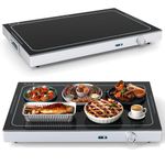 COSTWAY Large Food Warming Tray, Adjustable Temperature Electric Buffet Server Food Warmer with Cool-Touch Handle & Non-Slip Feet, Stainless Steel Dish Hot Plate for Table Countertop (56.5x37x6.5cm)