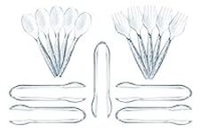 12 Piece Plastic Serving Utensils Set | Clear Disposable Serving Utensils | 4 Serving Spoons, 4 Serving Forks, 4 Serving Tongs | Party Serving Spoon Set | Salad Buffet Serving Utensils