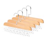 4 Pack Tank Top Bra Hanger, Wood Tie and Belt Hanger, Anti Slip Multi Hook Coat Rack, Hanging Closet Organization Storage Holder for Belts, Ties, Scarfs, Bras, Camisoles (Wood Color)