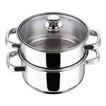 Vinod Stainless Steel Steamer 2 Tier with Glass Lid 18 cm | 2.5 mm Thick Base | Multi Purpose Momos, Modak Maker Steamer | Induction and Gas Base | 2 Year Warranty - Silver