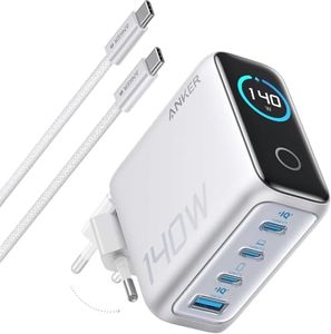 Anker Zolo Caricatore USB C 140W, adattatore GaN rapido e compatto a 4 porte, comandi tattili intuitivi, per iPhone 17 Pro/16/15, Samsung S25 Ultra, MacBook Air/Pro, Pixel, AirPods e altri dispositivi