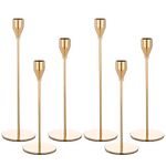 Set of 6 Gold Candlestick Holders for Taper Candles,Gold Candle Holder Fits 3/4 inch Thick Taper Candles,Tall Candlestick Holders for Wedding, Party Tabletop Decor, Home Decor, Candlelight Dinner