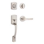 Kwikset Henley Front Door Lock Handle and Deadbolt Set, Entry Handleset Exterior with Interior Reversible Lever, Satin Nickel, Pick Resistant SmartKey Rekey Deadbolt Security, with Microban Protection