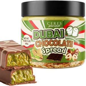Dubai Chocolate Spread with Marshmallows – Pistachio Cream & Chocolate Layers with Kataifi, Pistachio Pieces & Choco Drops – Dubai Style Jar – 16 oz (450g)