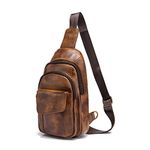 Le'aokuu Men Quality Leather Cycling Triangle Cross-Body One Shoulder Bag Travel Chest Sling Bag Backpack (8013 Gold)