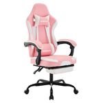 SEGEDOM Gaming Chair, Ergonomic Computer Chair with Footrest and Massage Lumbar Support, Office Video Game Chairs with Adjustable Height and Backrest, Pink White
