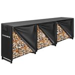 VIVOHOME 12 ft Heavy Duty Firewood Rack Outdoor with Cover, Fire Wood Storage Rack, Log Holder and Cover Combo Set with Zipper, Black