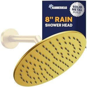 HammerHead Showers® ALL METAL 8 Inch Rainfall Shower Head – BRUSHED GOLD - Shower Head Rainfall - 2.5 GPM High Flow Shower Head Optimized for Pressure – Large Round Rain Shower Heads