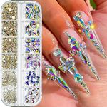 735 Pieces Nail Rhinestones for Nails AB Crystals Stones for Nails Crystals 3D Nail Diamonds Art Decoration Crafts DIY (Rainbow AB)