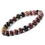 Reiki Crystal Products Unisex Adult Tourmaline Bracelet Natural Crystal Stone Beads Bracelet Round Shape for Reiki Healing and Crystal Healing Stone (Color : Multicolour, 8mm)