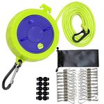 QeeHeng Adjustable Travel Clothesline Cord,32FT Portable Camping Clothesline,Windproof Drying Line Rope for Outdoor/Indoor/Home/Laundry/Hotel,with 20pcs Windproof Clothespins and 12pcs Stoppers