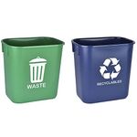 Acrimet Wastebasket Bin for Recycling and Waste, 3.25 Gallon/ 13 Quart/ 12 Liter (Plastic) (Green and Blue) (Set of 2)