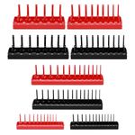 AIRTOON 8-Piece Socket Organizer Trays, SAE and Metric Socket Tray Set, 1/4", 3/8", and 1/2" Drive Deep and Standard Socket Holders Organizers for Toolbox, Black & Red