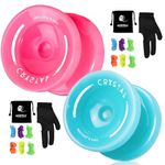 MAGICYOYO K2 Responsive Plastic Fingerspin Yoyo for Kids Beginners Yo-Yo Pink & Lake Blue Yoyo for Kids Beginners Yo-Yo with 2 Yoyo Gloves, 2 Yoyo Bags, 12 Yoyo Strings