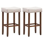 ERGOMASTER Counter Height Bar Stools Set of 2 Backless Fabric Barstools 29-Inch Modern Wood Saddle Bar Stools with Nailhead Trim for Kitchen Island Counter Tabel - Beige/Brown,2-Pack