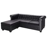 CUMYZO Chesterfield Corner Sofa, L Shape Sectional Sofa Faux Leather with Cushions for Living Room Home Office Black 78.7"x55.1"x28.7"