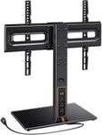 Perlegear Universal TV Stand with Power Outlet, Swivel TV Stand for 32-80 inch TVs up to 99 lbs, TV Stand with Tempered Glass Base, Height Adjustable Table Top TV Stand Max VESA 600x400mm PGTVS31