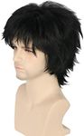 Topcosplay Women or Men Wigs Balck Short with Bangs Layered Fluffy Cosplay Halloween Costume Wigs