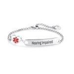 LSxAB Heart Medical Alert Hearing Impaired Bracelet for Women Emergency First Aid Health Alert Engraved Stainless Steel Adjustable Chain Bracelets