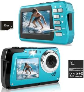 Underwater Camera 4K 48MP, Dual-Screen Waterproof Digital Camera, 10.83FT Dive for Swimming Travel, 16X Zoom Fill Light, 32GB Card, Blue