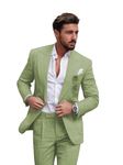 Men's Linen Suit 2 Piece Slim Fit Suit Summer Beach Wedding Suit Groosmen Prom Tuxedo Linen Blazer Pants Set, Sage Green, XXL