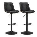 VASAGLE Bar Stools Set of 2, Height Adjustable Swivel Kitchen Stools, Quilt, Synthetic Leather Bar Chairs with Back and Footrest, Dining Room, Counter, Steel, Ink Black LJB095B88