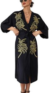 YouKD Embroidered Floral Kimono Dress Boho Cardigan Robes Beach Cover-ups Bikini Bathrobes for Women