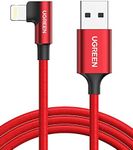 UGREEN Lightning to USB A Cable 90 Degree [1M Apple MFi Certified] iPhone Charger Cable Right Angle Nylon Braided Cord, Compatible with iPhone 14 Pro Max 14 Plus 13 12 SE 11 XR Xs 8 7 6S iPad, Red