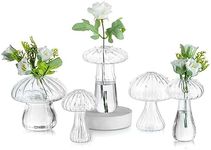 Glasseam Mushroom Vase for Flowers, Cute Flower Vase Set of 5, Unique Small Bud Vases for Decor, Handmade Clear Glass Vases for Decor, Plant Propagation Vase Hydroponic Planter for Room Decorations