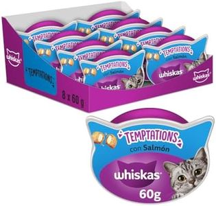 Whiskas Temptations Premios para Gatos, Sabor Salmón (Pack de 8 x 60g)