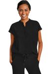 Healing Hands Women's Scrub Top Relaxed Fit Journey Top - 2 Pockets with Knit Details, Dolman Sleeve and Rounded Hem 2152, M, Black