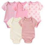 MAMIMAKA Baby Girl Bodysuit Cotton Baby Clothes Pink One-Piece 5-Pack,0-3 Months