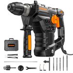 DOVAMAN RH15A 40MM SDS-Plus Rotary Hammer Drill, 1500W, 7 Joules, 4 Functions in One Knob, 6 Speeds, SDS-Plus Adaptor, 4350BPM / 900RPM, Vibration Control, 3 Drill Bits, Flat Chisel, Point Chisel