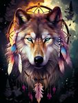 Eiflow 12x16inch Diamond Art Kits Wolf,5D Diamond Painting Kit for Adults Full Drill Dream Catcher