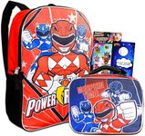 Power Rangers Backpack with Lunch Box for Boys, Girls ~ 4 Pc Bundle with Power Rangers School Bag, Lunch Bag, Stickers, More