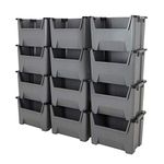 BiGDUG Giant Plastic Stacking Bins (10 Pack) - 400x600x400 mm - Open Fronted Order Picking Boxes - Grey - Heavy Duty Storage Boxes