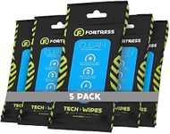 Fortress Electronic Wipes (25 ct, Pack of 5) To-Go Tech Wipes for Screens, Phones, Keyboards, TV Monitors, Computer Screens, and More [Travel Size] Skin-Safe Screen Cleaner Wipes, Electronic Wipes