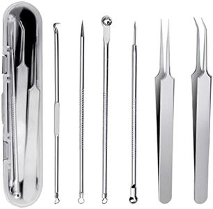 6 Pieces Blackhead Remover Tool Kit, Stainless Steel Comedone Extractor Tweezers Acne Needle Blemish Whitehead Removal Pimple Zit Spot Popper Patches for Nose Face Skin