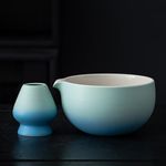 TEANAGOO Japanese Ceramic Matcha Bowl with Whisk Holder,18 OZ.K31,Blue White Gradient,Chawan Matcha Tea Bowl,Matcha Ceramic Bowl,Tea Bowls for Matcha,Ceramic Matcha Bowl…