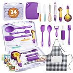 KIDSTIR Kids Cooking Sets Kids Baking Set 34 Piece Real Cooking Set for Kids with Organizer Carrying Case, Kids Cooking Utensils for Girls and Boys Kid Cooking Gift Set and Baking Set for Kids