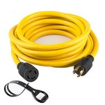 50 FEET Heavy Duty Generator Locking Power Cord NEMA L14-30P/L14-30R,4 Prong 10 Gauge SJTW Cable, 125/250V 30Amp 7500 Watts Yellow Generator Lock Extension Cord with UL Listed Yodotek