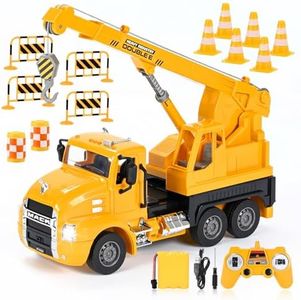 DOUBLE E Mack Licensed RC Crane, Remote Control Crane Construction Vehicles Toys, Crane Truck Toy for Boys, Crane Toy with Lights, Ideas Birthday/Xmas Gifts for Boys (RC Crane)