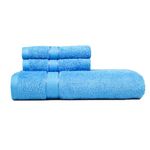 myTrident Towel Set, 3 Piece Set (1 Bath Towel, 2 Hand Towels) Bathroom Towel, Cotton Rich, 380 GSM, Highly Absorbent, Soft, Quick-Dry, Utsav Gifting Collection - Ocean Blue