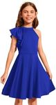 WDIRARA Girl's A Line Flowy Ruffle Sleeveless Asymmetrical Fancy Party Mini Dress Royal Blue 8 Years