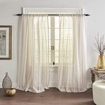 Elrene Home Fashions Hampton Stripe Sheer Window Curtain Panel, 52" X 84" (1), Linen