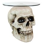 Design Toscano Lost Souls Gothic Skull Side End Table, 53.5 cm, Polyresin with Glass Top, Bone White