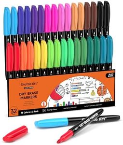 32 Pack Whiteboard Pens, Shuttle Art 16 Colours Whiteboard Markers, Fine Point Dry Erase Markers, Dry Wipe Pens for Writing, Drawing on Whiteboards, Weekly Planner, Glass for School Office Home