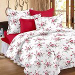 Huesland by Ahmedabad Cotton 144 TC Cotton Bedsheet for Double Bed with 2 Pillow Covers - White, Pink