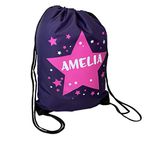 Personalised Kids Purple And Pink Stars Theme Drawstring Swimming, School, PE Bag For Girls And Boys PURPLE BAG